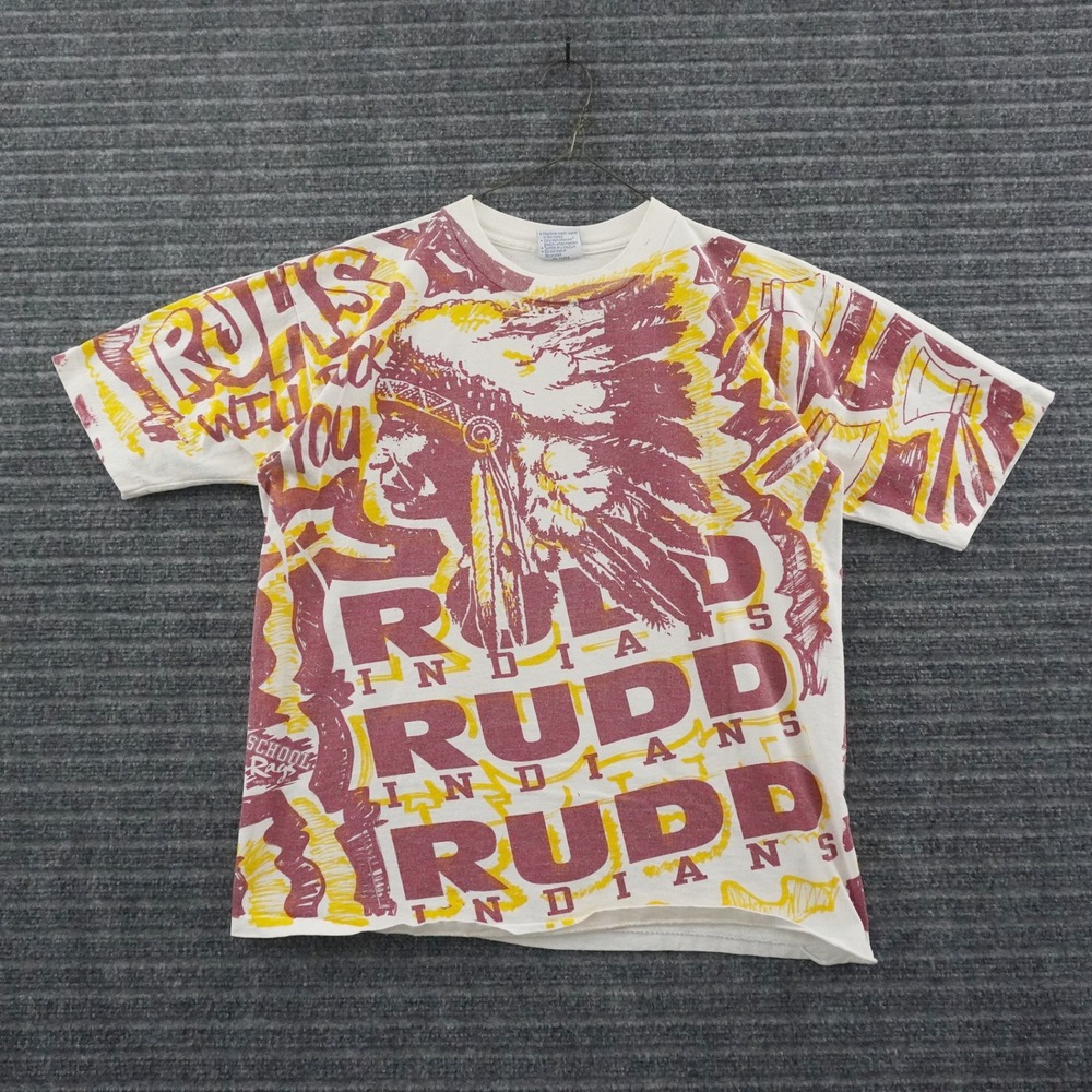 Vintage 90s All Sport Rudd Indians T-shirt Mens L White All Over Print
